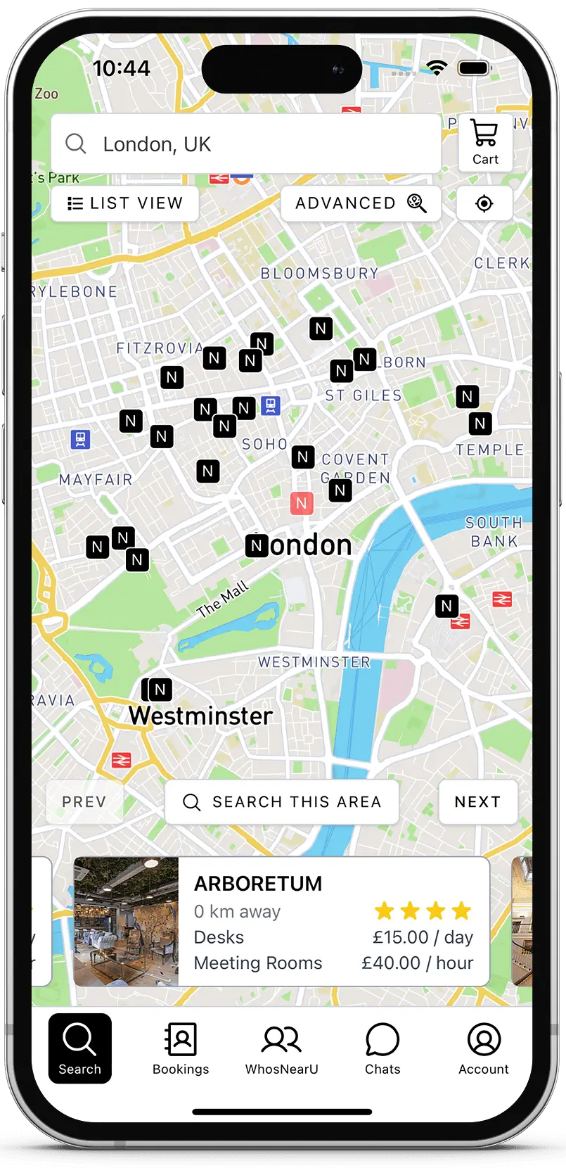 The NearU employee mobile app for finding and booking workspaces